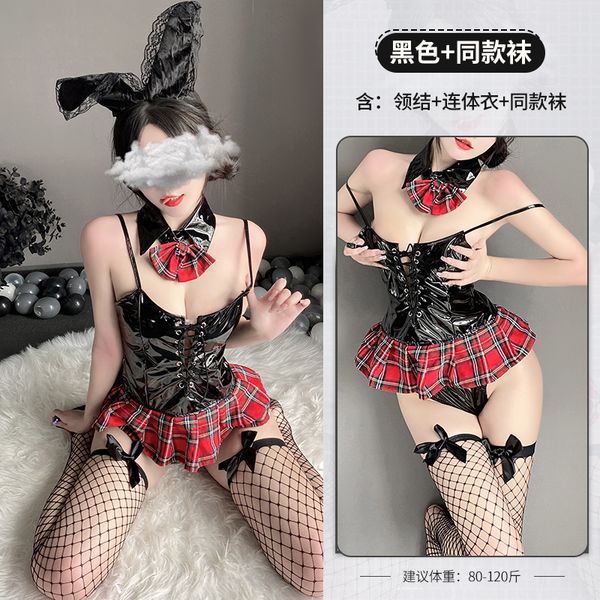 BT1030-情趣內衣女套裝激情制服格子漆皮誘惑純欲兔女郎俏皮