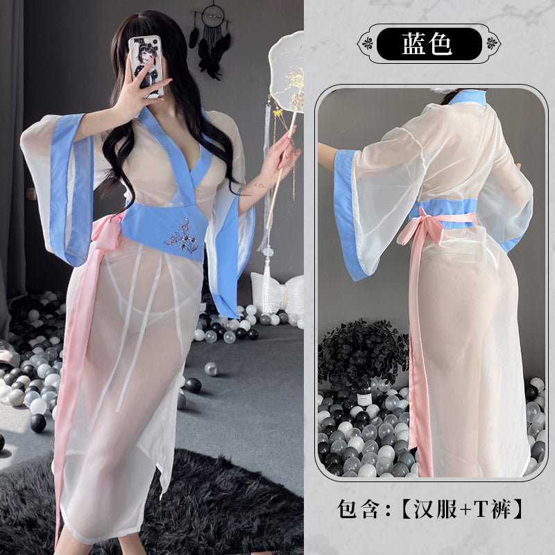 BT2566 BT2544-情趣內衣性感透視中國風長裙刺繡漢服套裝連身裙制服