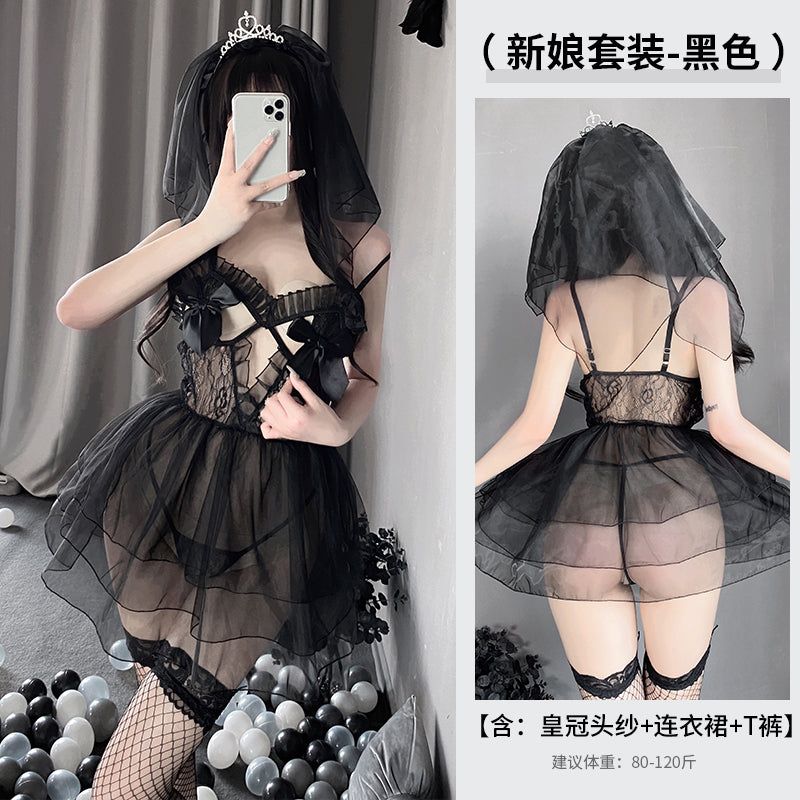 BT2541-情趣內衣性感小胸甜美網紗新娘開檔免脫連體衣制服騷