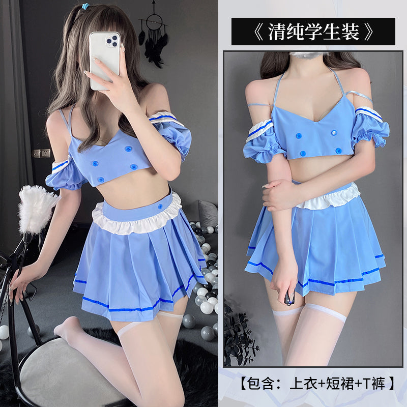 BT2547-情趣內衣性感抹胸誘惑齊臀短裙清純學生裝床上制服套裝