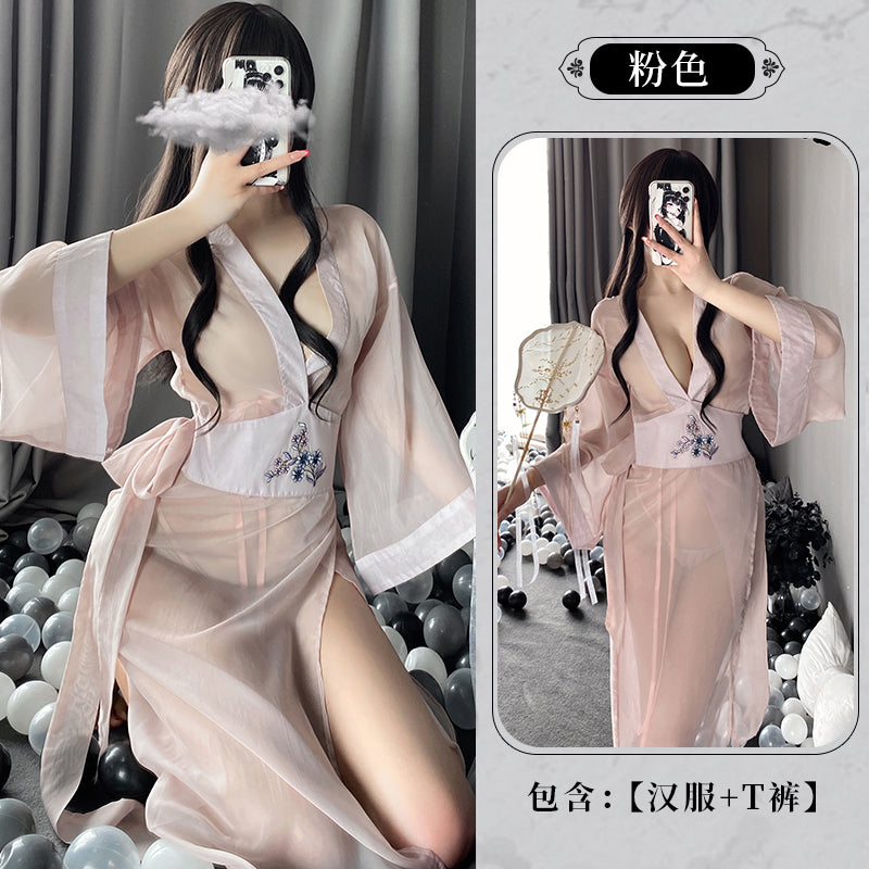 BT2566 BT2544-情趣內衣性感透視中國風長裙刺繡漢服套裝連身裙制服