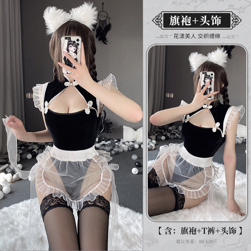 BT2565-情趣內衣性感透視誘惑綁帶露乳旗袍修身挑逗制服套裝