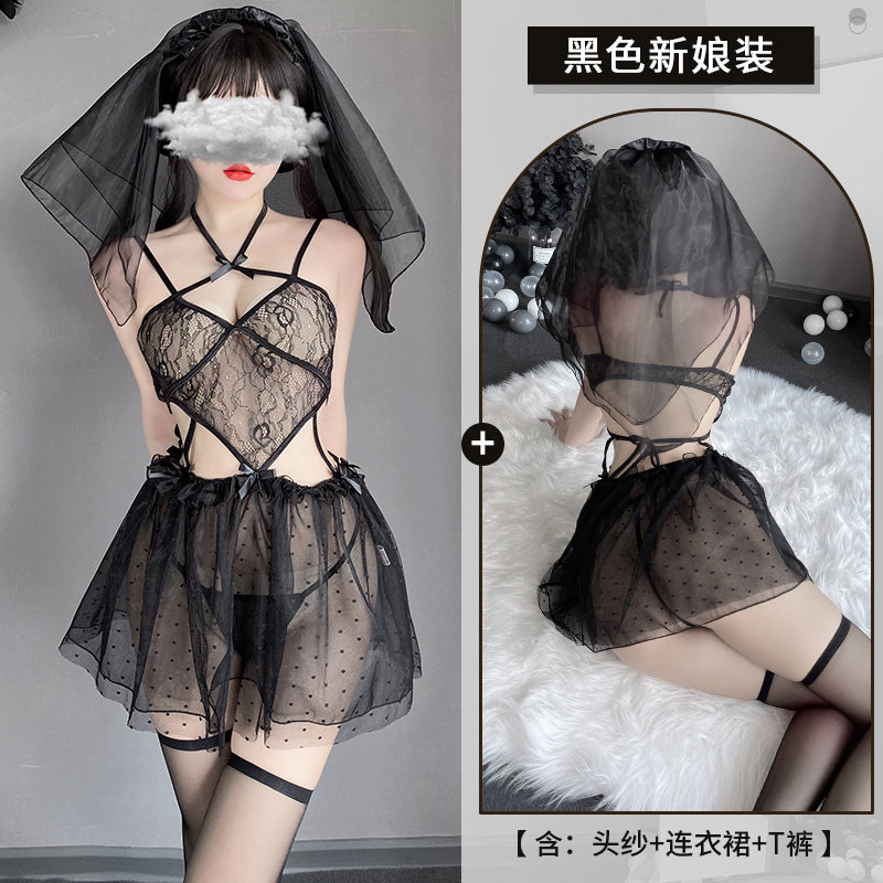BT2548-情趣內衣網紗透視火辣小胸愛心新娘角色扮演誘惑套裝