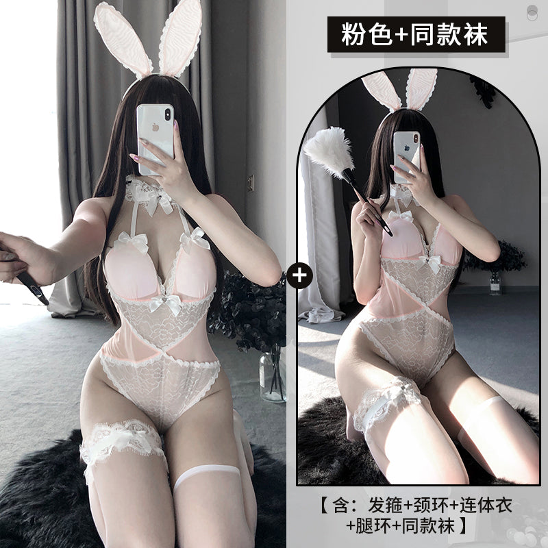 BT2433-情趣內衣性感甜美鏤空兔女郎開檔免脫連體衣制服套裝