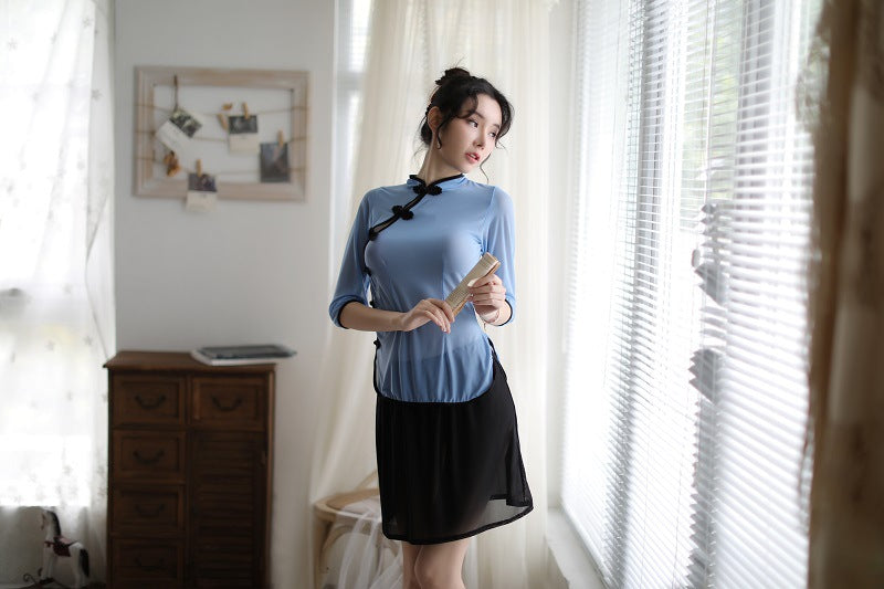 【A-1190】新款情趣內衣女制服誘惑套裝網紗透視性感民國學生裝
