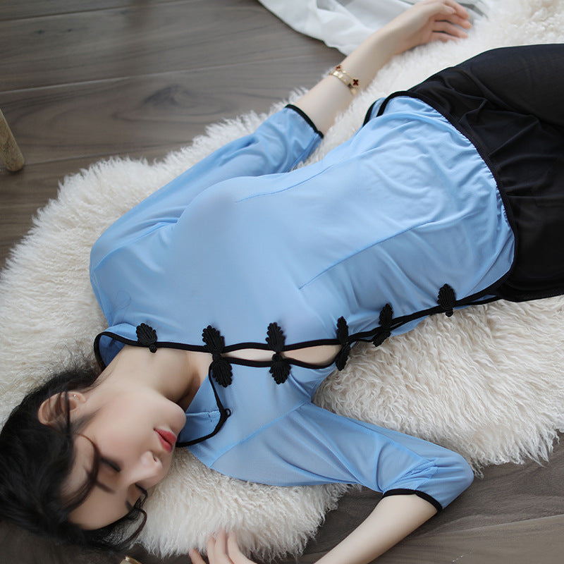【A-1190】新款情趣內衣女制服誘惑套裝網紗透視性感民國學生裝