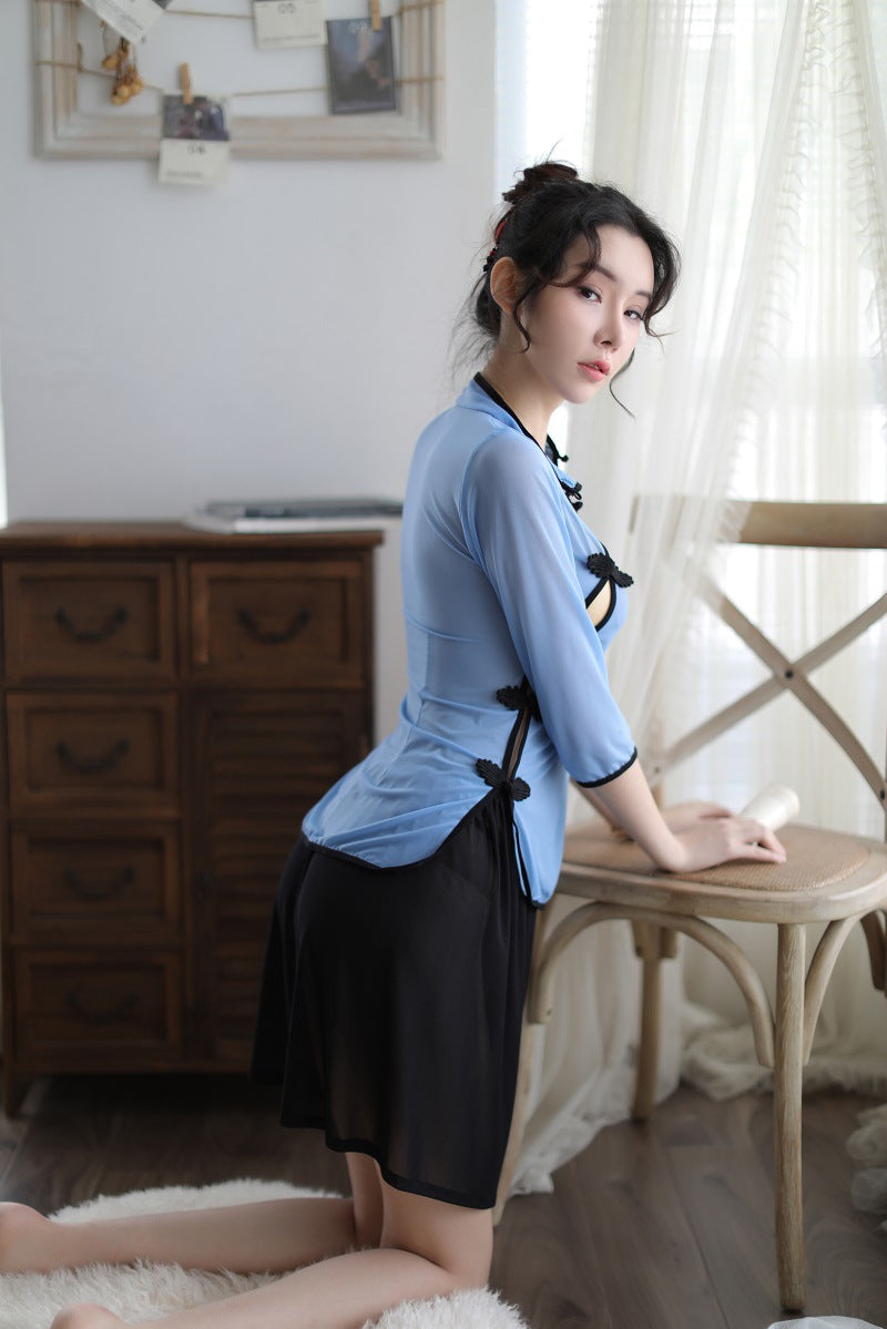【A-1190】新款情趣內衣女制服誘惑套裝網紗透視性感民國學生裝