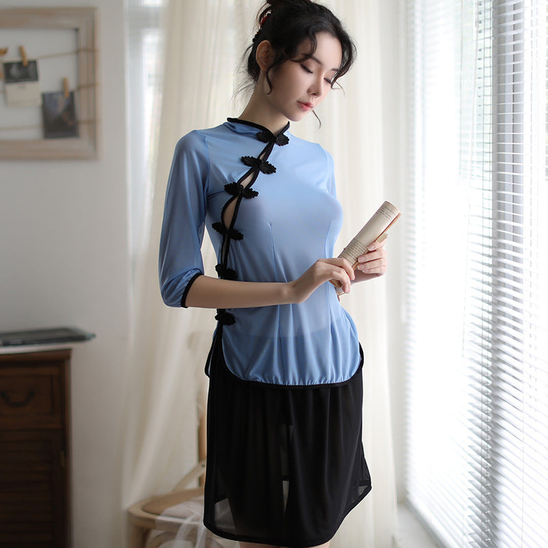 【A-1190】新款情趣內衣女制服誘惑套裝網紗透視性感民國學生裝