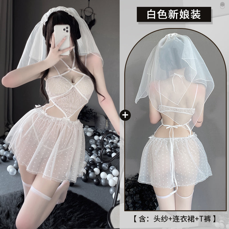BT2548-情趣內衣網紗透視火辣小胸愛心新娘角色扮演誘惑套裝