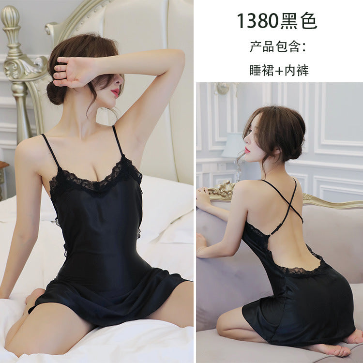 【A-1380】情趣內衣女性感蕾絲吊帶情侶床上誘惑透視純欲風睡裙