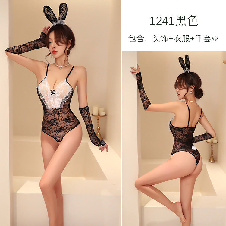 【A-1241】情趣內衣性感兔女郎蕾絲連體衣套裝開檔制服誘惑代發