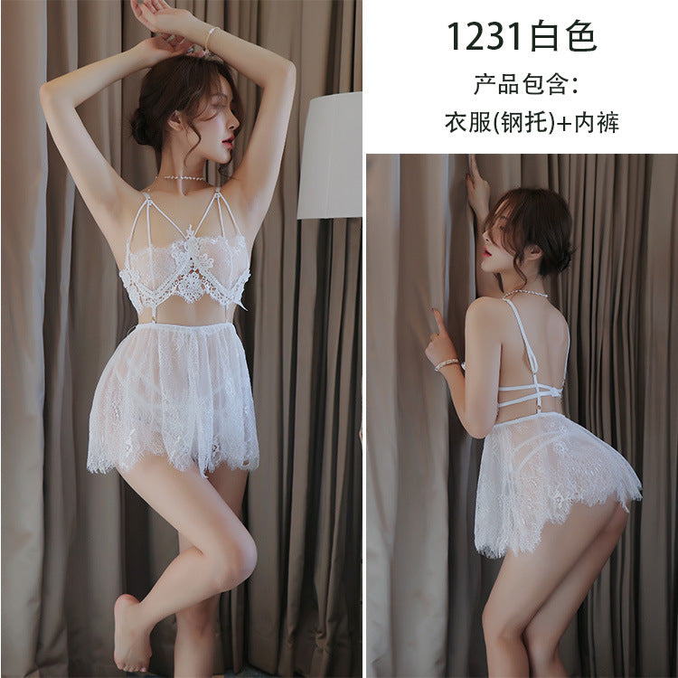 【A-1231】情趣內衣女士性感誘惑透明網紗睡裙套裝