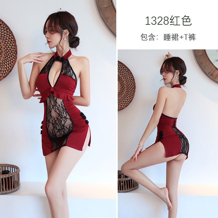 【A-1328】情趣內衣性感蕾絲誘惑復古旗袍睡衣火辣制服誘惑套裝