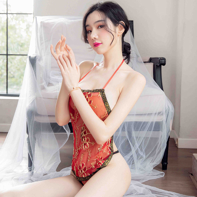 【A-1142】情趣內衣女士性感肚兜古典高檔亮片繡花透明睡衣透視