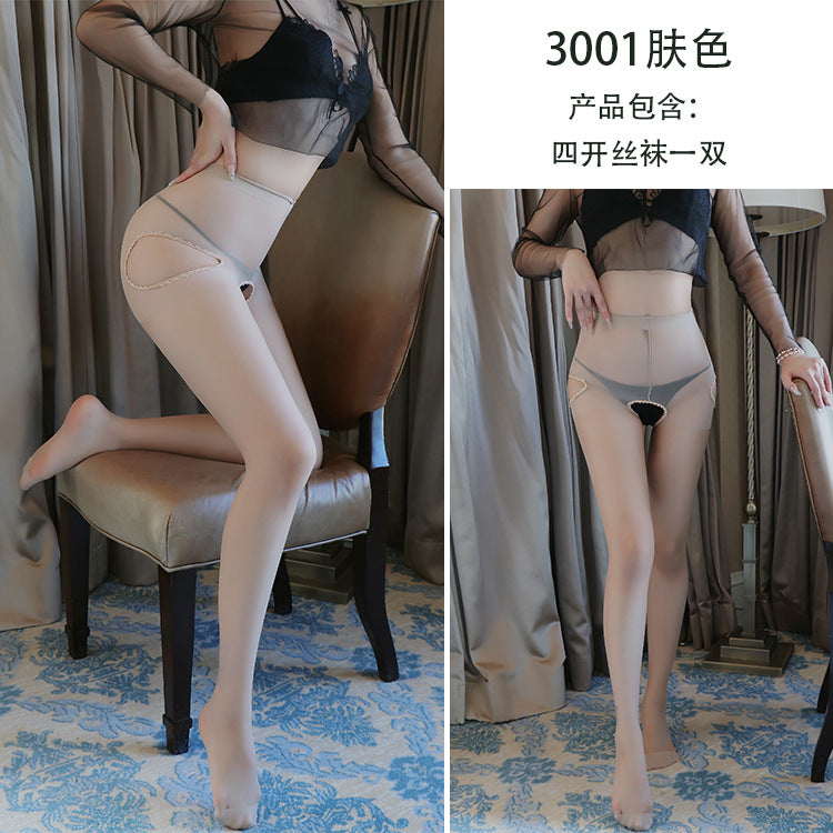 AS3001-情趣絲襪包芯絲免脫四面開檔情趣絲襪連褲襪絲襪代發