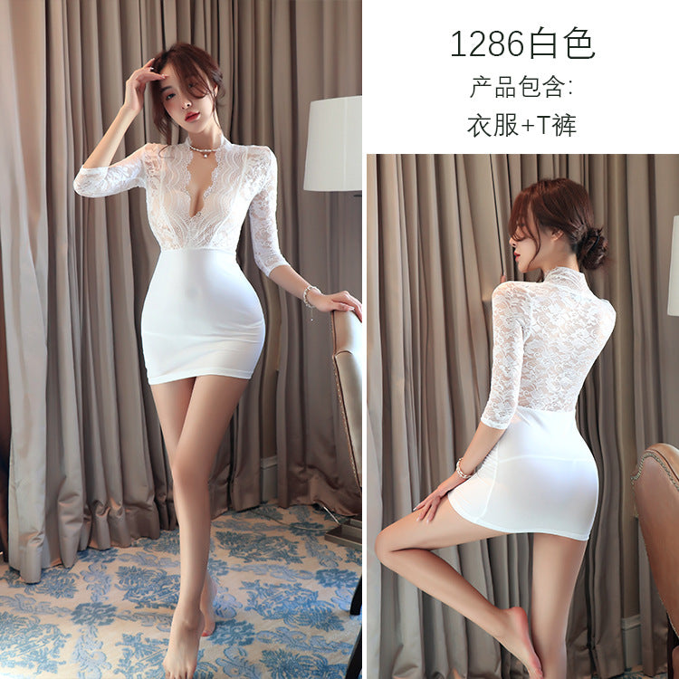 【A-1286】情趣內衣性感蕾絲包臀裙制服誘惑透視夜店激情