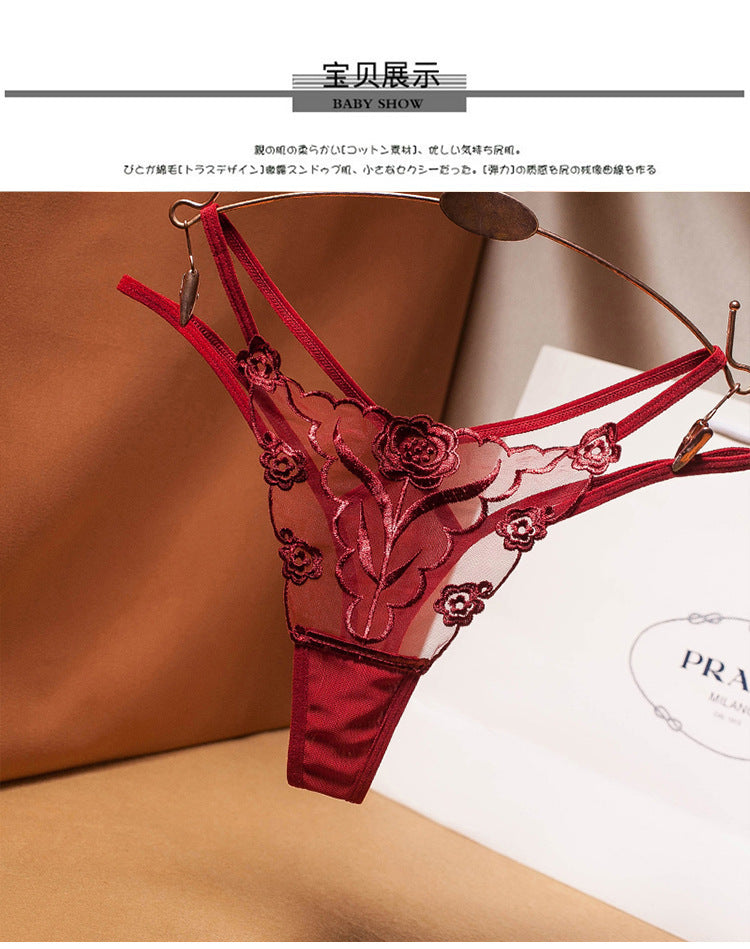 CE3069-性感繡花網紗女士丁字褲T褲透明透視誘惑內褲女火辣