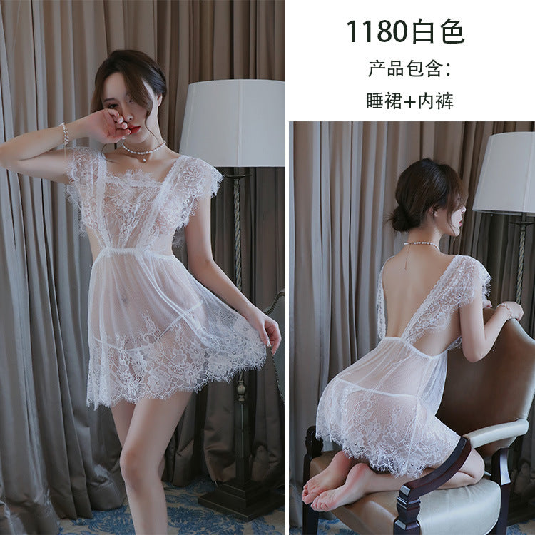 【A-1180】情趣內衣女士蕾絲網紗誘惑套裝性感情趣睡衣透睡裙