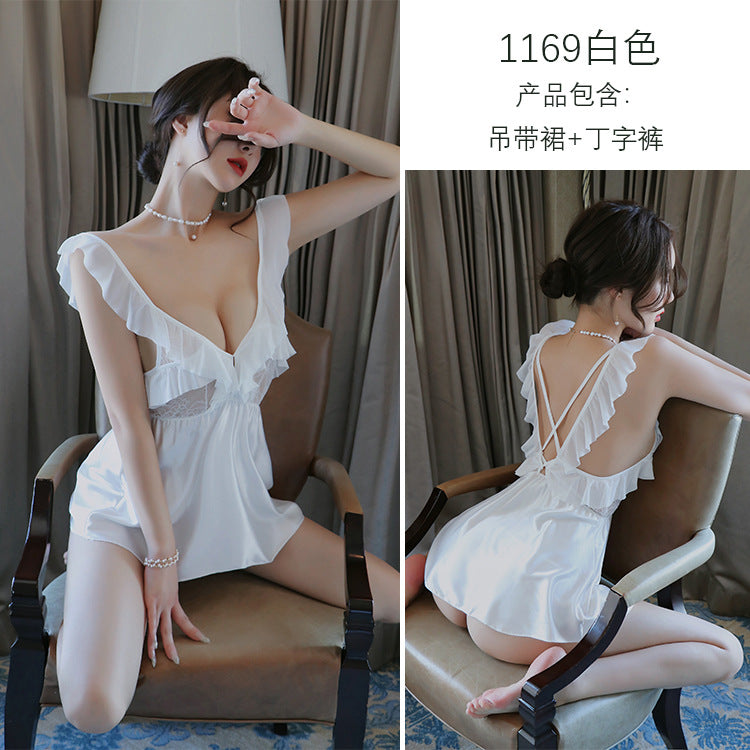 【A-1169】情趣內衣性感睡衣吊帶睡裙透明深V露背帶鏤空