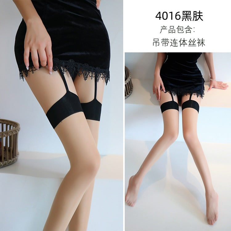 AS4016-情趣內衣性感吊帶一體襪純欲絲襪女撞色長筒情趣絲襪