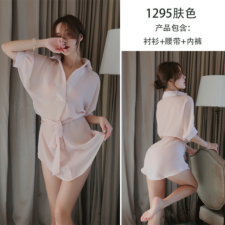 【A-1295】情趣內衣女士性感透明誘惑襯衫爆款男友襯衫代發