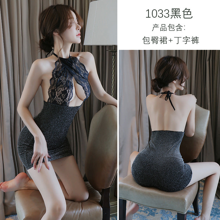 【A-1033】情趣內衣透明亮絲夜店制服誘惑包臀成人性感睡裙