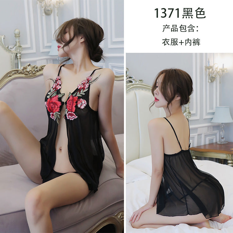 【A-1371】情趣內衣女性感睡衣透視誘惑火辣吊帶睡裙女刺繡