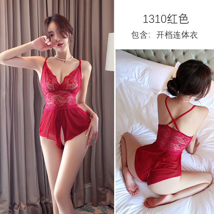 【A-1310】情趣內衣女蕾絲透明誘惑性感開檔免脫連體衣代發