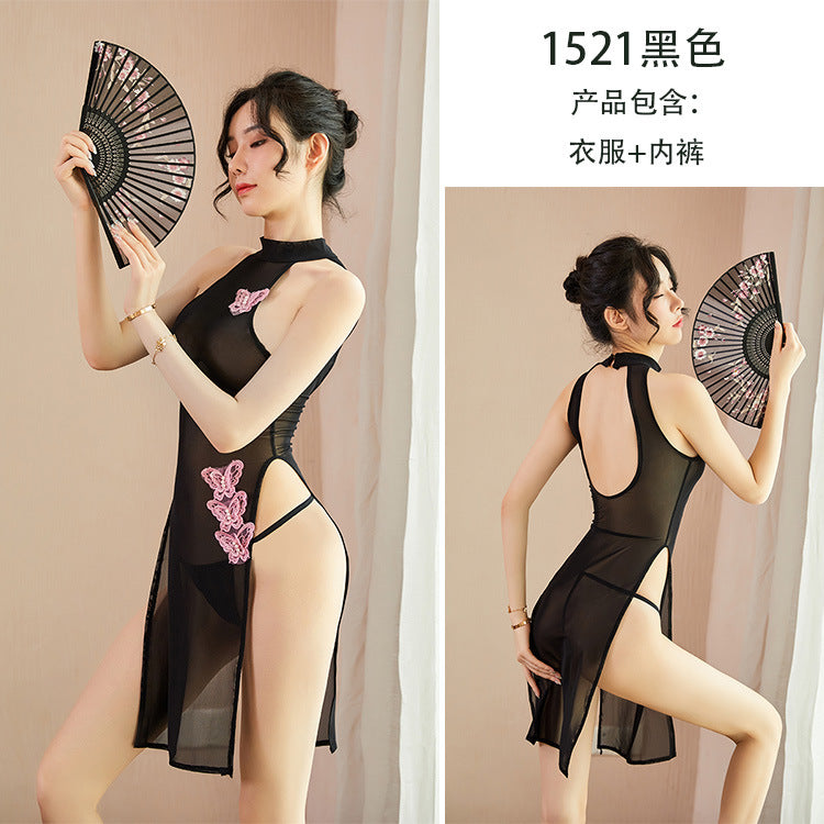 【A-1521】情趣內衣女性感誘惑分體睡裙爆款蝴蝶透明長裙旗袍裝