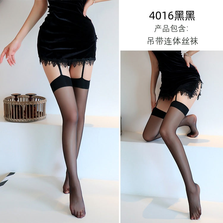 AS4016-情趣內衣性感吊帶一體襪純欲絲襪女撞色長筒情趣絲襪