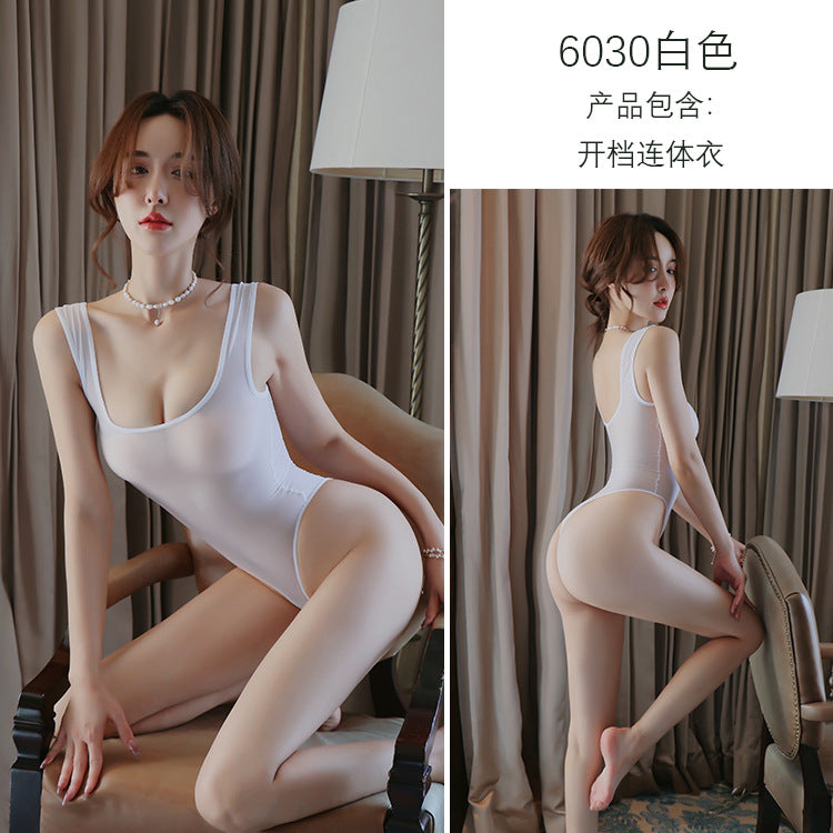 AO6030-情趣內衣女士性感絲襪透明油亮包芯絲馬油開襠連體衣