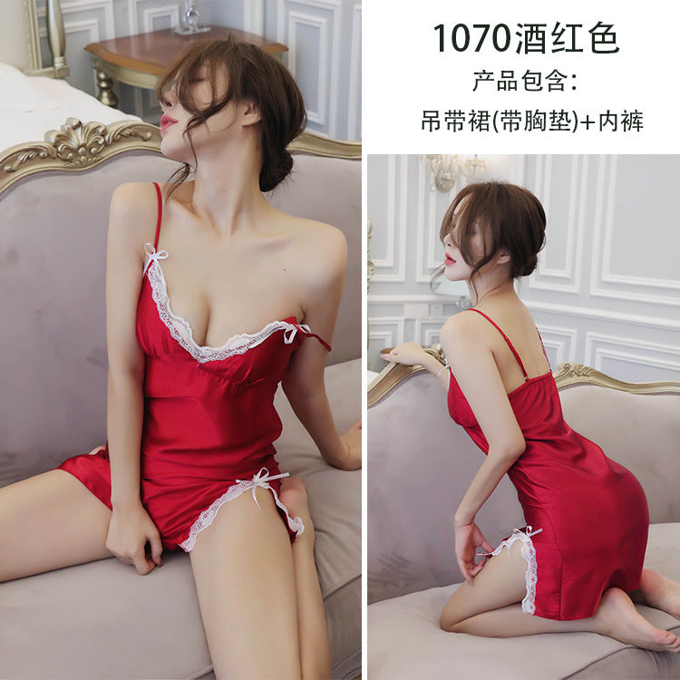 【A-1070】情趣內衣睡衣女蕾絲吊帶裙加胸墊居家服代發