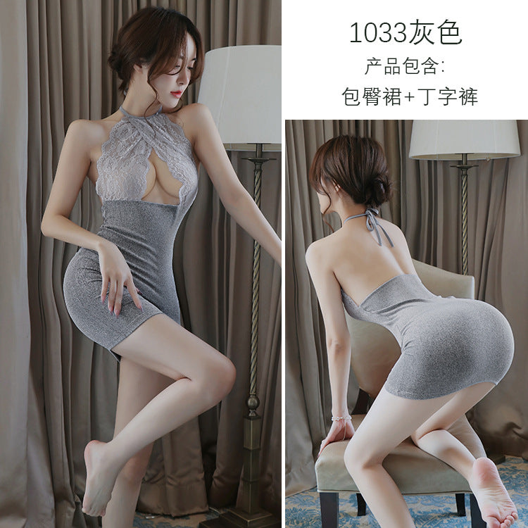 【A-1033】情趣內衣透明亮絲夜店制服誘惑包臀成人性感睡裙