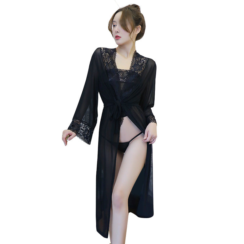 【A-1113】情趣性感內衣內衣套裝情趣肚兜浴袍女三點式睡袍套裝