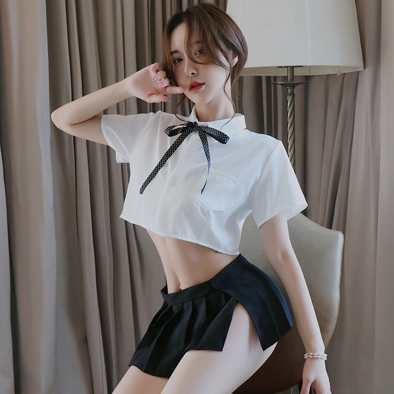 【A-1024】情趣內衣性感透視學生白襯衫蝴蝶結制服誘惑百褶短裙