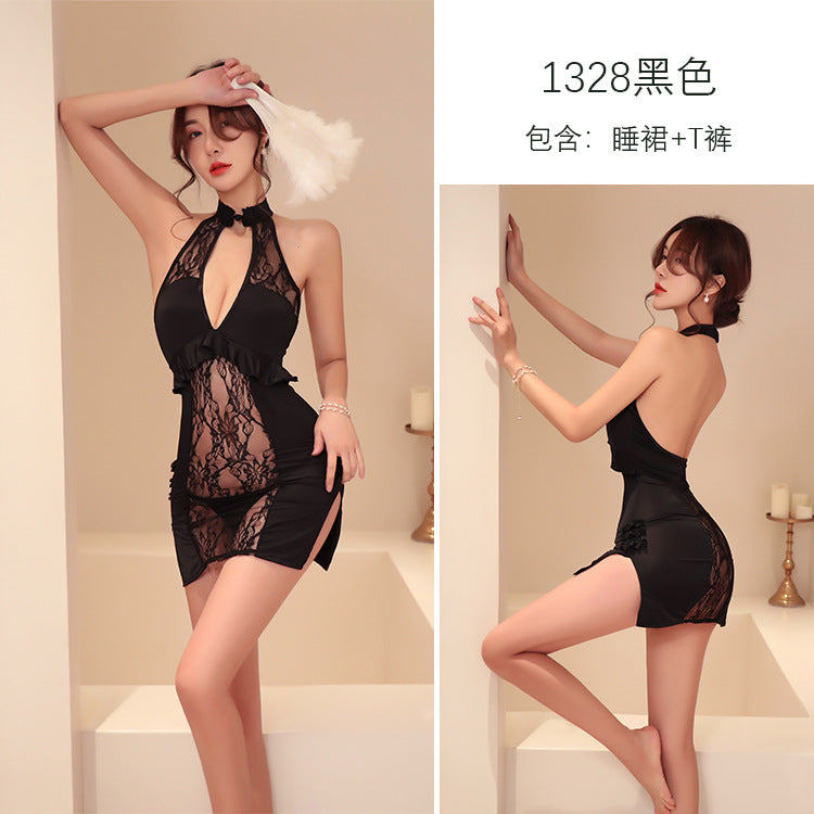 【A-1328】情趣內衣性感蕾絲誘惑復古旗袍睡衣火辣制服誘惑套裝