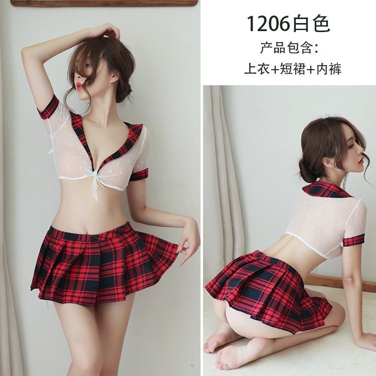 【A-1206】情趣內衣女性感可愛清純學生透視制服誘惑格子學生裝