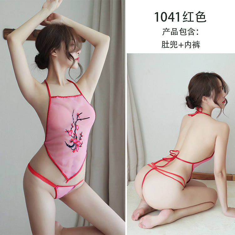 【A-1041】情趣內衣女士性感誘惑透明刺繡花古典肚兜梅花