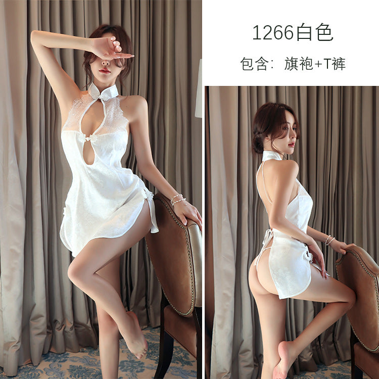 【A-1266】情趣內衣大碼性感透視蕾絲開叉旗袍女傭女僕制服誘惑