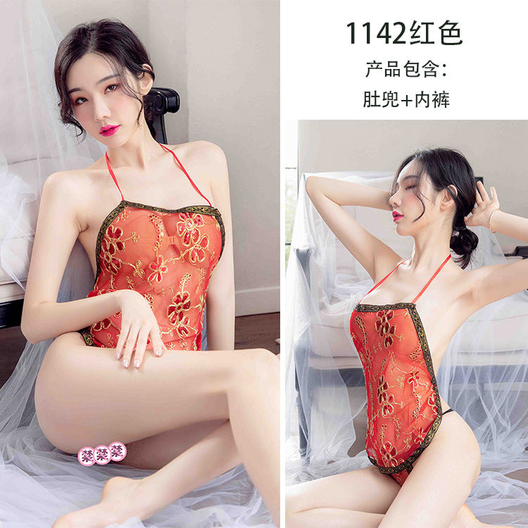 【A-1142】情趣內衣女士性感肚兜古典高檔亮片繡花透明睡衣透視