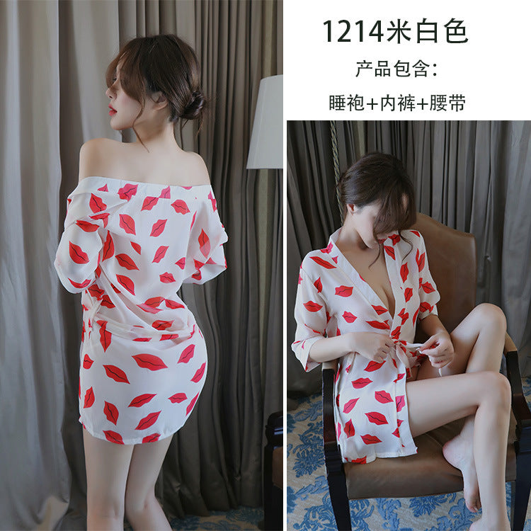 【A-1214】情趣內衣女大碼透明睡衣浴袍裙開衫家居服套裝