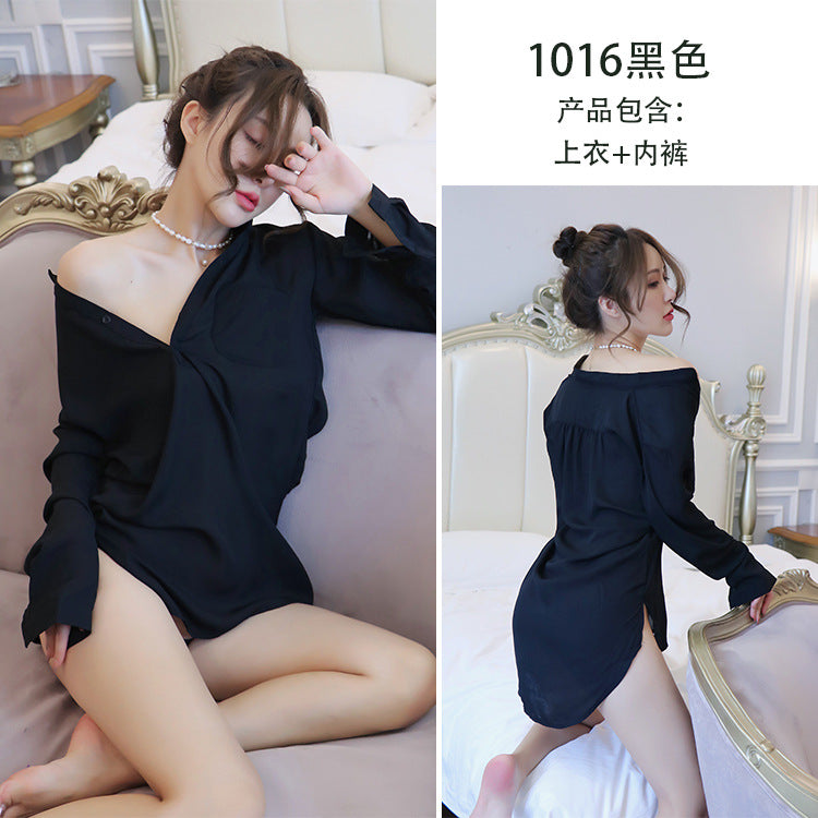 【A-1016】情趣內衣女士白襯衫制服誘惑性感透視家居服包臀套裝