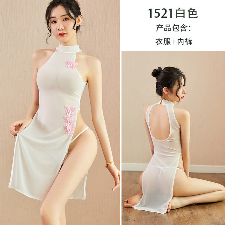 【A-1521】情趣內衣女性感誘惑分體睡裙爆款蝴蝶透明長裙旗袍裝