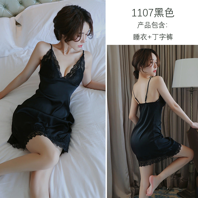 【A-1107】情趣內衣性感睡衣露背誘惑帶蕾絲睡裙歐美激情套裝