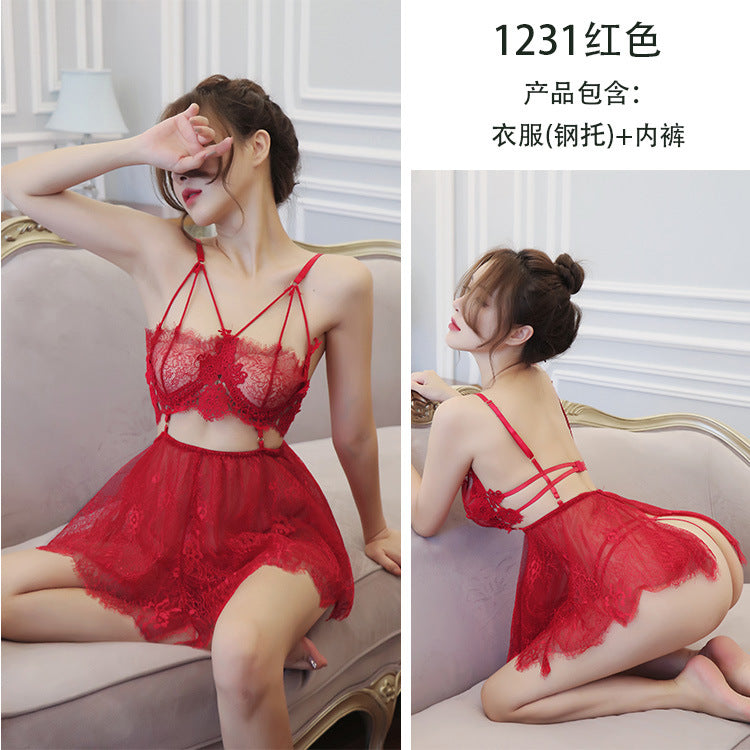【A-1231】情趣內衣女士性感誘惑透明網紗睡裙套裝