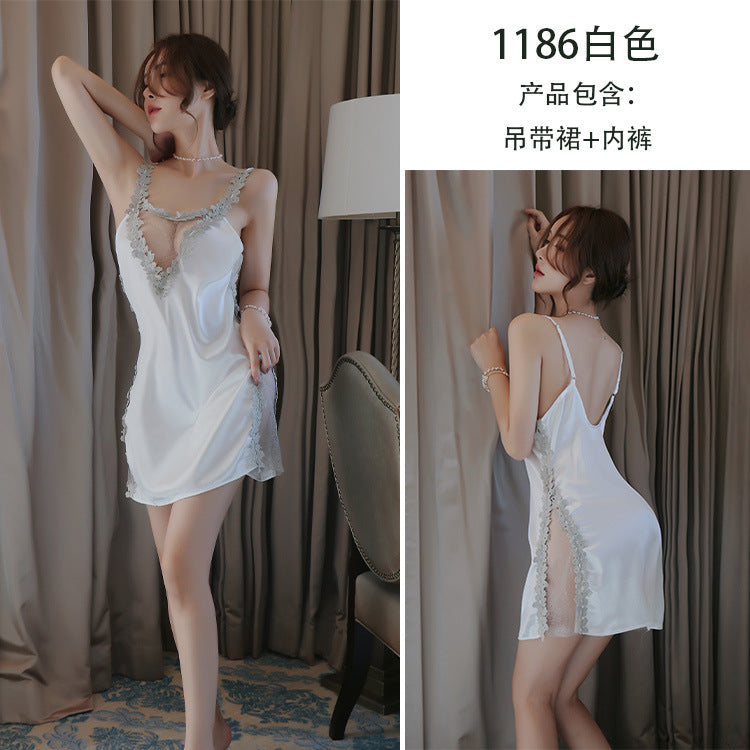 【A-1186】情趣內衣女士性感吊帶蕾絲鏤空睡裙開叉誘惑