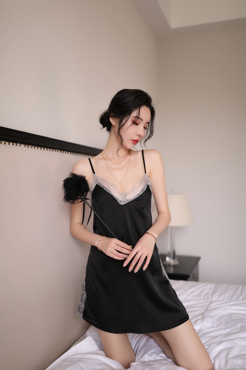 【A-1359】性感吊帶蕾絲睡裙誘惑情趣內衣短裙套裝女式家居睡衣