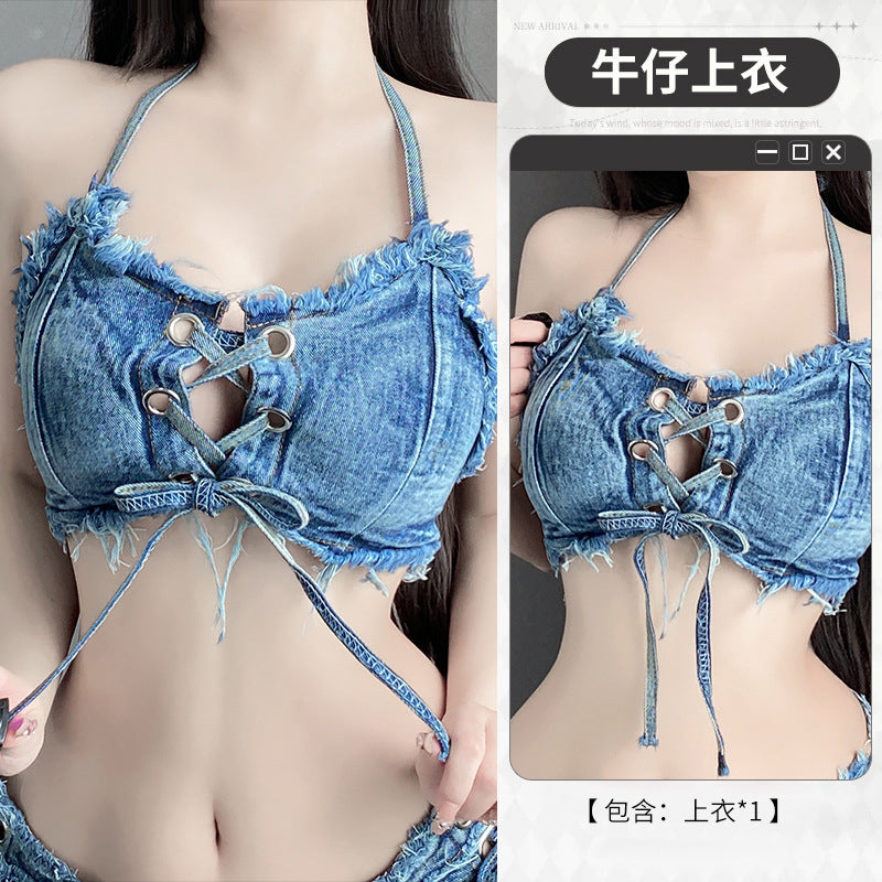 BT8025-性感內衣女低腰開檔短褲性感破洞牛仔短褲夜店誘惑內衣女睡衣