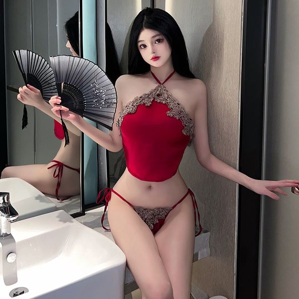 BT1619-性感肚兜式女睡衣內衣女火辣誘惑睡衣制服