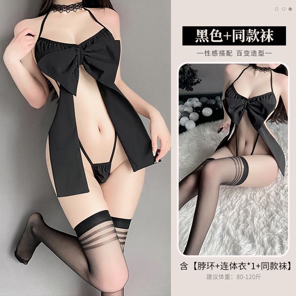 BS2063-性感內衣女性感睡衣透視大蝴蝶結誘惑連三點式體衣套裝